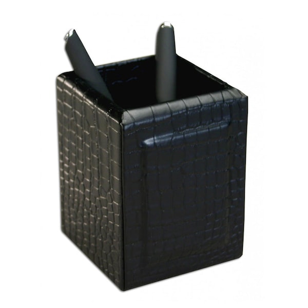 Dacasso Black Crocodile Embossed Leather Pencil Cup AG-2210 - main
